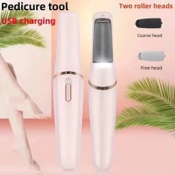 Portable USB Electric Pedicure Grinder with 2 Removable Roller Heads Callus Dead Skin Remover Auto Foot File