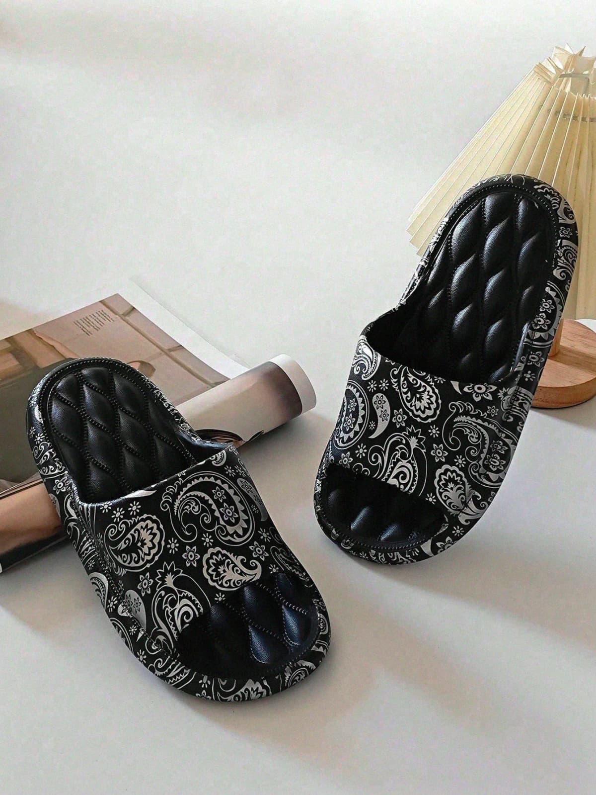 Fashion Cashew Flower Thick Sole Couple Slippers, Cloud Feeling, EVA Soft Sole, Height Increasing Anti-Slip Home Slides