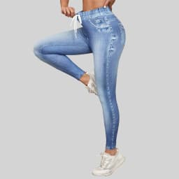Women High Waist Non-Denim Leggings High Stretch Breathable Slim Fit Butt Lifting Jeans Style Tight Pants for Casual Daily Wear