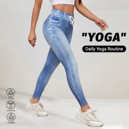 Women High Waist Non-Denim Leggings High Stretch Breathable Slim Fit Butt Lifting Jeans Style Tight Pants for Casual Daily Wear