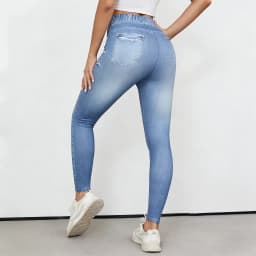 Women High Waist Non-Denim Leggings High Stretch Breathable Slim Fit Butt Lifting Jeans Style Tight Pants for Casual Daily Wear