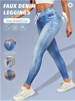 Women High Waist Non-Denim Leggings High Stretch Breathable Slim Fit Butt Lifting Jeans Style Tight Pants for Casual Daily Wear