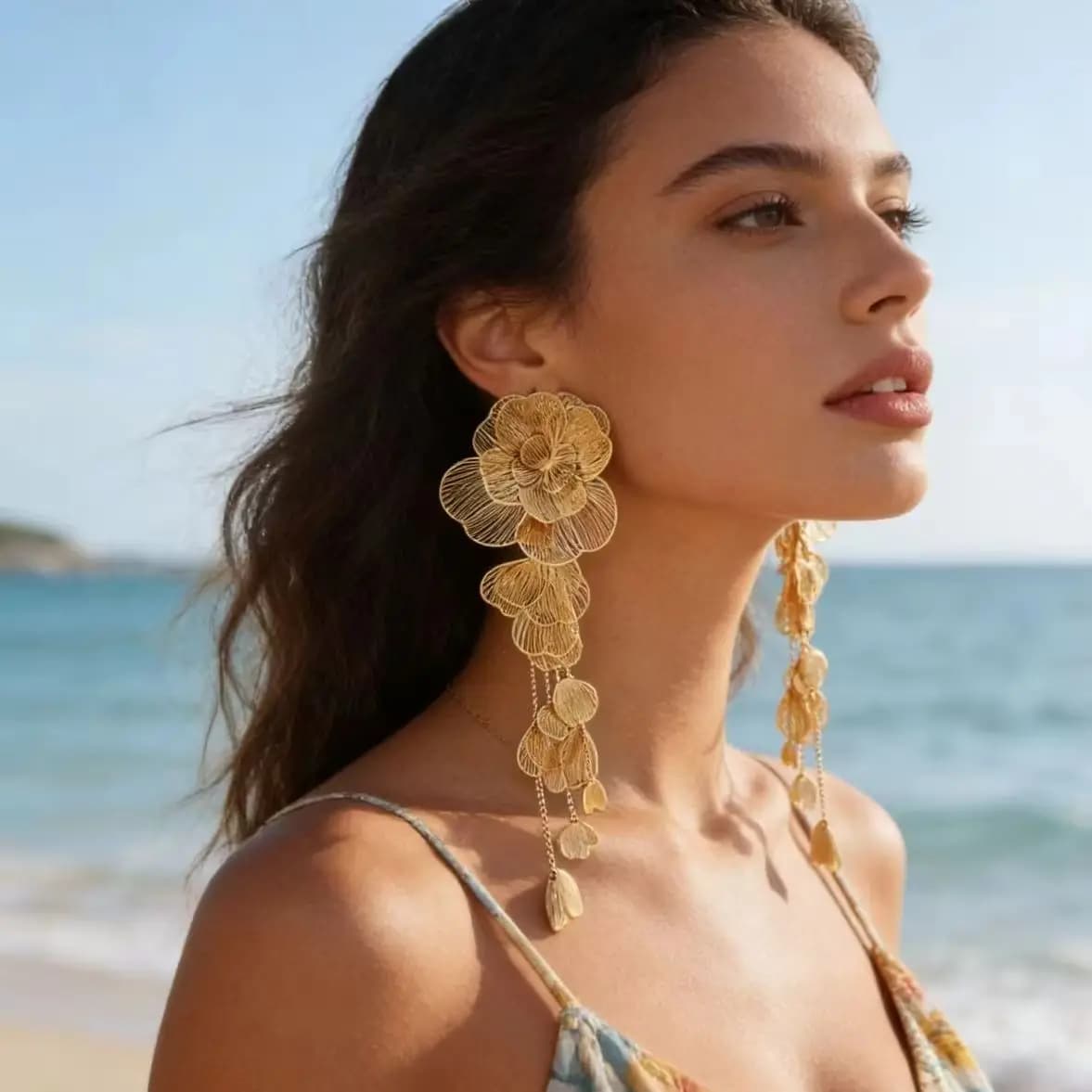 Summer New Women's Luxury Alloy Flower Multi Layer Flower Earrings
