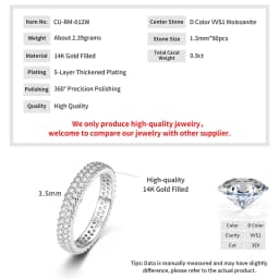 Ehhai Lab Created Diamond Moissanite Full Eternity Band Engagement Ring for Women Men 14K Gold Filled Wedding Fine Jewelry Gifts