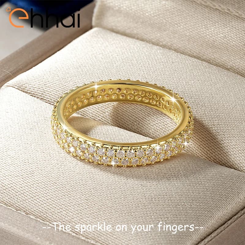 Ehhai Lab Created Diamond Moissanite Full Eternity Band Engagement Ring for Women Men 14K Gold Filled Wedding Fine Jewelry Gifts