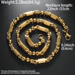 Mens Vintage Punk Textured Cylinder Link Necklace 18K Gold Plated Stainless Steel Two Tone Gold Silver Hip Hop Jewelry for Daily