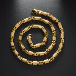 Mens Vintage Punk Textured Cylinder Link Necklace 18K Gold Plated Stainless Steel Two Tone Gold Silver Hip Hop Jewelry for Daily