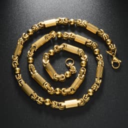 Mens Vintage Punk Textured Cylinder Link Necklace 18K Gold Plated Stainless Steel Two Tone Gold Silver Hip Hop Jewelry for Daily