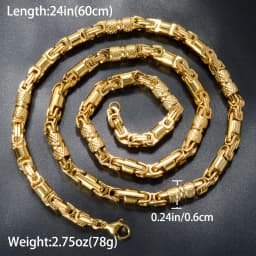 Mens Vintage Punk Textured Cylinder Link Necklace 18K Gold Plated Stainless Steel Two Tone Gold Silver Hip Hop Jewelry for Daily
