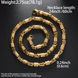 Mens Vintage Punk Textured Cylinder Link Necklace 18K Gold Plated Stainless Steel Two Tone Gold Silver Hip Hop Jewelry for Daily