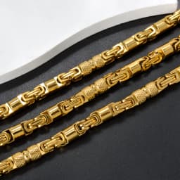 Mens Vintage Punk Textured Cylinder Link Necklace 18K Gold Plated Stainless Steel Two Tone Gold Silver Hip Hop Jewelry for Daily
