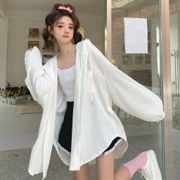 Fashion Drawstring Hooded Shirt Ice Silk Loose Long Sleeved Hooded Simple Clothing Sun Protection Tops Spring Autumn