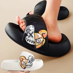 Women's House BathSlippers Thick Sole Personality Cool Bear Pattern Design Casual Fashion Black White Beach IndoorSummer Couple