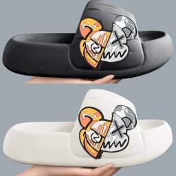 Women's House BathSlippers Thick Sole Personality Cool Bear Pattern Design Casual Fashion Black White Beach IndoorSummer Couple