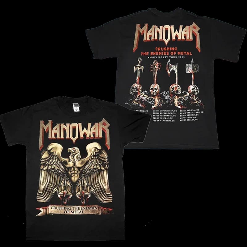Manowar Anniversary Tour 2023 T-Shirt Black Fullsize S-5XL