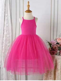 Girl's Chiffon Ball Gown Dress with Rose-Pink Halter, Fashionable and Cool, Sweet Birthday Party, Summer