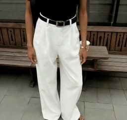 2026 New Arrival White High Waist Wide Leg Pants for Women Elegant Office Lady Straight Trousers Casual Pants (No Belt Included)