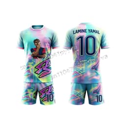 Summer New Style # Yamal No.10 # Men's and Women's Football T-shirt Shorts Set Loose Quick Drying Training Clothes Kids