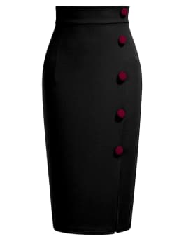 Women Wear to Work Pencil Skirts for Women Elastic High Waist Split Button Knee Length Bodycon Skirt