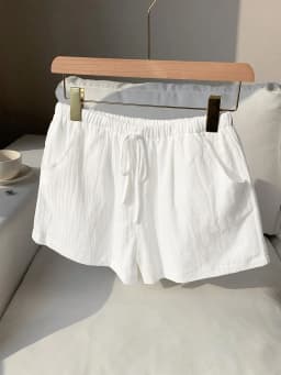 Ladies New Spring Summer Linen Solid Color Casual Sports Elastic Waist Drawstring Short Pants