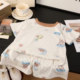 Girls Boys Cartoon Print Sweet Pajamas Short Sleeve Round Neck T-shirt+pants Sleepwear Kids Summer Casual Clothing Sets Pyjama