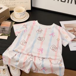 Girls Boys Cartoon Print Sweet Pajamas Short Sleeve Round Neck T-shirt+pants Sleepwear Kids Summer Casual Clothing Sets Pyjama