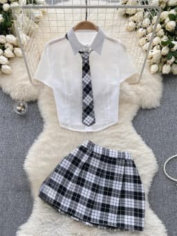Plaid JK Uniform Short Sleeve Blouse And Pleated Skirt Set Women Sexy Comfortable Uniform Suit Female Clothing New