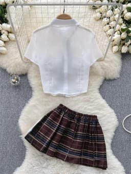 Plaid JK Uniform Short Sleeve Blouse And Pleated Skirt Set Women Sexy Comfortable Uniform Suit Female Clothing New