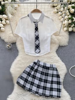 Plaid JK Uniform Short Sleeve Blouse And Pleated Skirt Set Women Sexy Comfortable Uniform Suit Female Clothing New