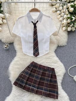 Plaid JK Uniform Short Sleeve Blouse And Pleated Skirt Set Women Sexy Comfortable Uniform Suit Female Clothing New