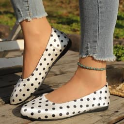 Women's Polka Dot Ballet Flats Slip on Round Toe Casual Shoes Comfortable Office Work Flats for Ladies