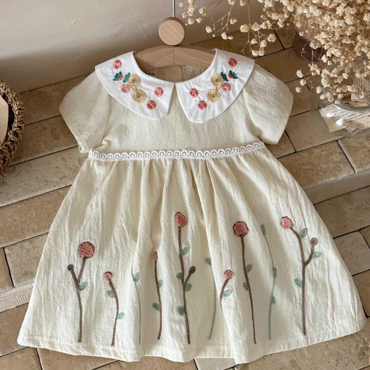Summer New Girls Infant Floral Embroidery Dress Breathable Baby Princess Dress 0-3 Years Cute Short Sleeve Dress