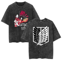 2026 Attack on Titan Anime Printed T-shirt Men's and Women's Washed T-shirt High Quality Vintage Cotton T-shirt Harajuku Y2K Top