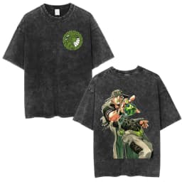 Anime Jojo Bizarre Adventure STEEL BALL RUN Manga Vintage Acid Washed T Shirt Men Women Casual Short Sleeves T-shirt Streetwear