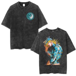 Anime Jojo Bizarre Adventure STEEL BALL RUN Manga Vintage Acid Washed T Shirt Men Women Casual Short Sleeves T-shirt Streetwear