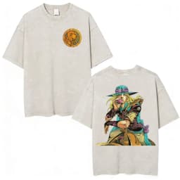 Anime Jojo Bizarre Adventure STEEL BALL RUN Manga Vintage Acid Washed T Shirt Men Women Casual Short Sleeves T-shirt Streetwear