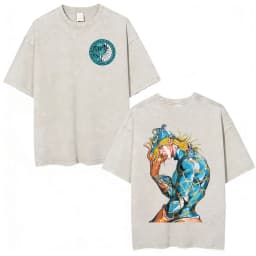 Anime Jojo Bizarre Adventure STEEL BALL RUN Manga Vintage Acid Washed T Shirt Men Women Casual Short Sleeves T-shirt Streetwear