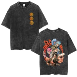 Anime Jojo Bizarre Adventure STEEL BALL RUN Manga Vintage Acid Washed T Shirt Men Women Casual Short Sleeves T-shirt Streetwear