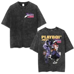 Anime Jojo Bizarre Adventure STEEL BALL RUN Manga Vintage Acid Washed T Shirt Men Women Casual Short Sleeves T-shirt Streetwear