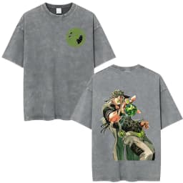 Anime Jojo Bizarre Adventure STEEL BALL RUN Manga Vintage Acid Washed T Shirt Men Women Casual Short Sleeves T-shirt Streetwear