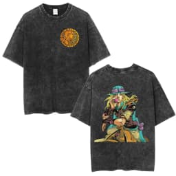 Anime Jojo Bizarre Adventure STEEL BALL RUN Manga Vintage Acid Washed T Shirt Men Women Casual Short Sleeves T-shirt Streetwear