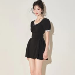 Women's Slimming Two-Piece Swimsuit Black Fashion Swimwear Back Sexy Cutout Bathing Suit for Hot Spring & Vacation Anti-Exposure