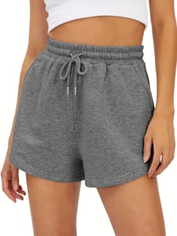 Women'S Summer Casual Drawstring Shorts with Side Pockets Light Gray Solid Color Elastic Waistband Comfortable
