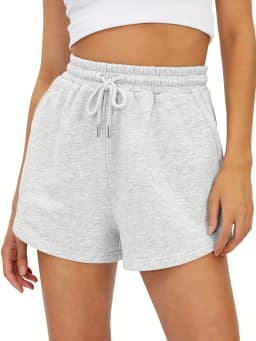 Women'S Summer Casual Drawstring Shorts with Side Pockets Light Gray Solid Color Elastic Waistband Comfortable