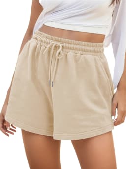 Women'S Summer Casual Drawstring Shorts with Side Pockets Light Gray Solid Color Elastic Waistband Comfortable