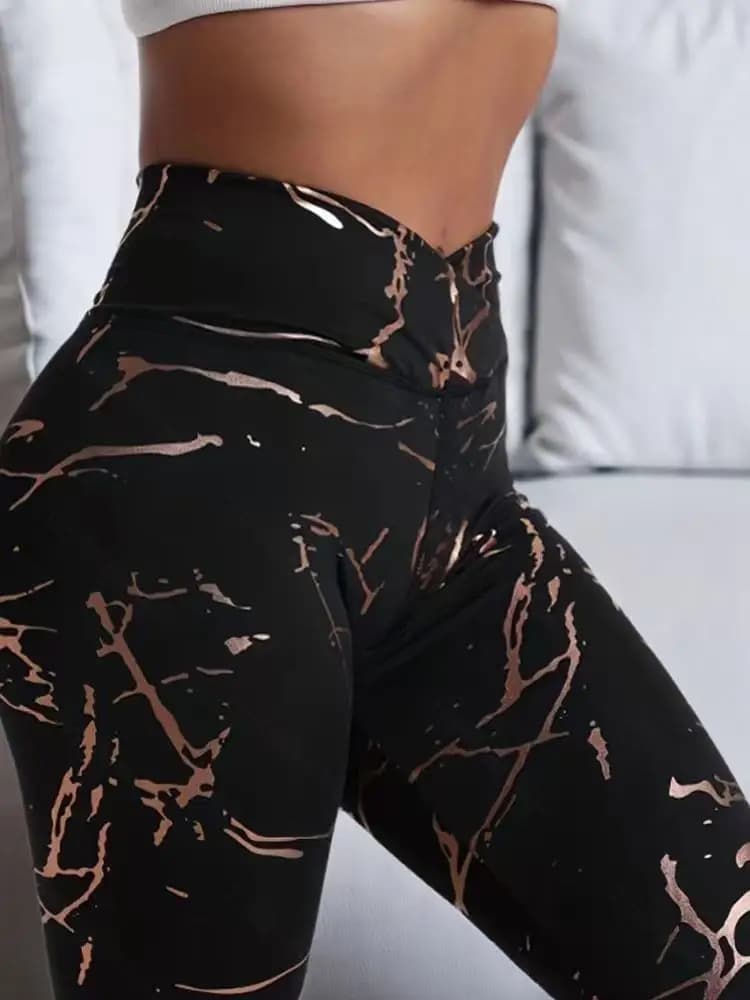 Women's Fashionable Gold-Stamped Pants with Cross-Waist Design, Suitable for Outdoor, Casual, Home, Fitness, Yoga, and Various Other Occasions
