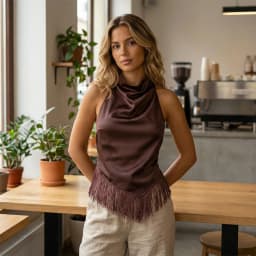Fashion Solid Color Fringe Halter Neck Cami Top Slim Fit Sleeveless Women's Vacation Streetwear Tank Tops
