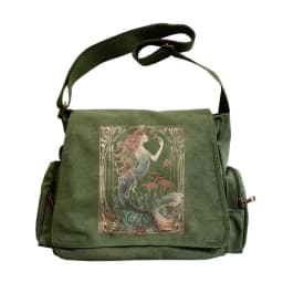 Vintage Womens Messenger Bag Canvas Mermaid Print Large Capacity Multiple Pockets Crossbody Travel Laptop Bag