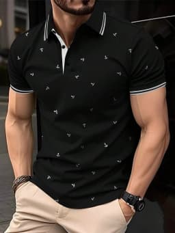 European and American Men's Summer Personalized Anchor Print Soft and Breathable Polo Short Sleeved T-Shirt Outdoor Casual Top