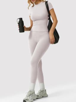 Women's 2 Piece Casual Yoga Set - Round Neck Short Sleeve Top & High Waist Butt Lift Leggings, Soft Breathable Stretchy Workout